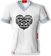 Lade das Bild in den Galerie-Viewer, T-Shirt V Ausschnitt Blau mit Alpenherz