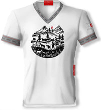 Lade das Bild in den Galerie-Viewer, T-Shirt V-Ausschnitt Anthrazit mit Alpenleben