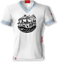 Lade das Bild in den Galerie-Viewer, T-Shirt V-Ausschnitt Blau mit Alpenleben