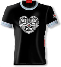 Lade das Bild in den Galerie-Viewer, T-Shirt Schwarz Rundhals Blau mit Alpenherz