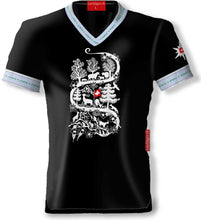 Lade das Bild in den Galerie-Viewer, T-Shirt Schwarz V-Ausschnitt blau mit Alpläbä