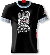 Lade das Bild in den Galerie-Viewer, T-Shirt Schwarz Rundhals blau mit Alpläbä