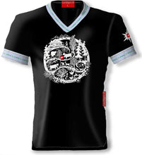 Lade das Bild in den Galerie-Viewer, T-Shirt Schwarz V-Ausschnitt Blau mit Heimatkreis