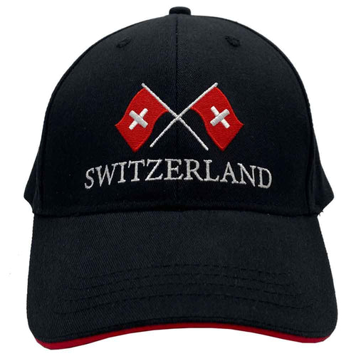Cappellino nero/rosso con 2 bandiere svizzere