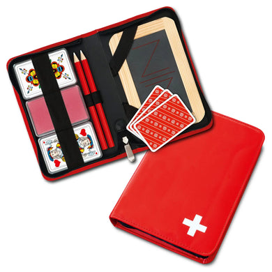 Pochette de jeu rouge avec motif de croix suisse