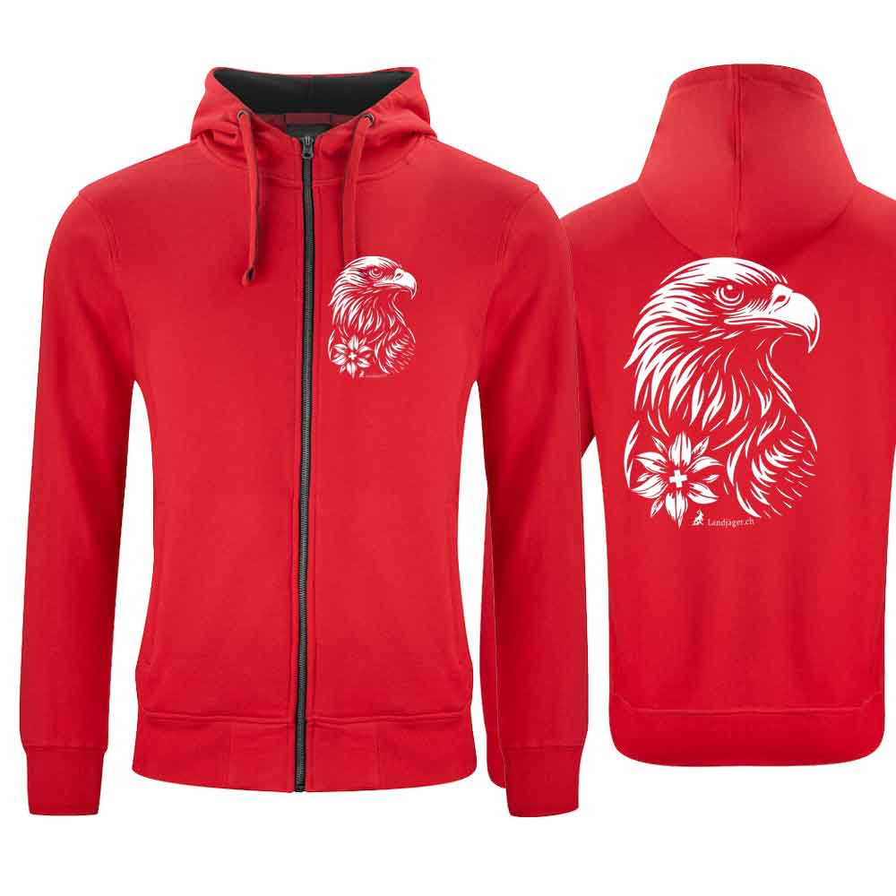 Kapuzenjacke mit Steinadler, Rot, Brust und Rücken