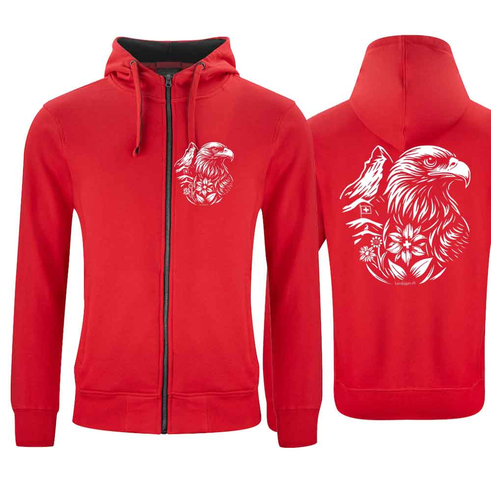 Kapuzenjacke mit Steinadler und dem Matterhorn, Rot, Brust und Rücken
