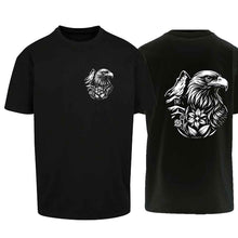 Carica l&#39;immagine nel visualizzatore di Gallery, Oversize T-Shirt Steinadler mit Matterhorn, Schwarz, Brust klein &amp; Rücken gross
