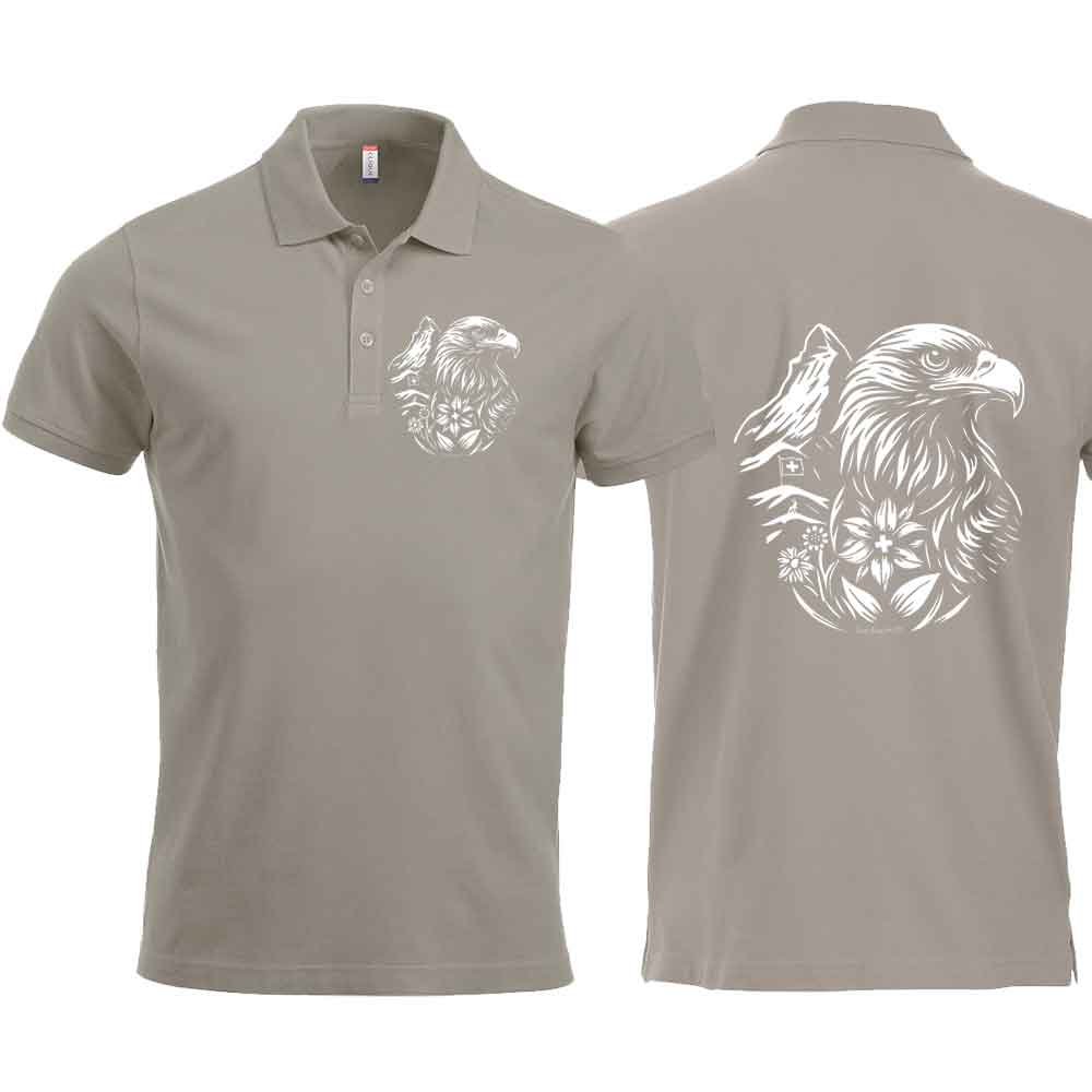 Polo mit Steinadler und Matterhorn, Silber, Brust & Rücken