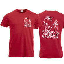 Charger l'image dans la galerie, T-shirt avec motif d'aphorisme et de lanceur de drapeau. Rouge, poitrine &amp; dos
