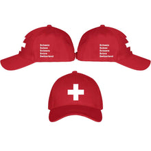 Charger l&#39;image dans la galerie, Baseball Cap Rot mit Schweizerkreuz, Pass Design
