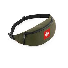 Carica l&#39;immagine nel visualizzatore di Gallery, Bauchtasche Militärgrün mit Schweizerkreuz Patch
