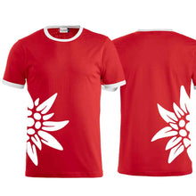 Load image into Gallery viewer, Edelweiss bicolor T-shirt, red, Edelweiss side
