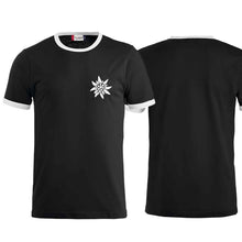 Load image into Gallery viewer, Edelweiss bicolor T-shirt, black, Edelweiss chest

