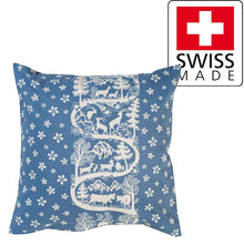 Load image into Gallery viewer, Dekokissen Scherenschnitt Swiss Made Trachtenblau
