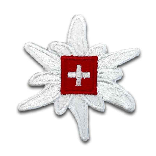 Fabric sticker Edelweis with Swiss cross