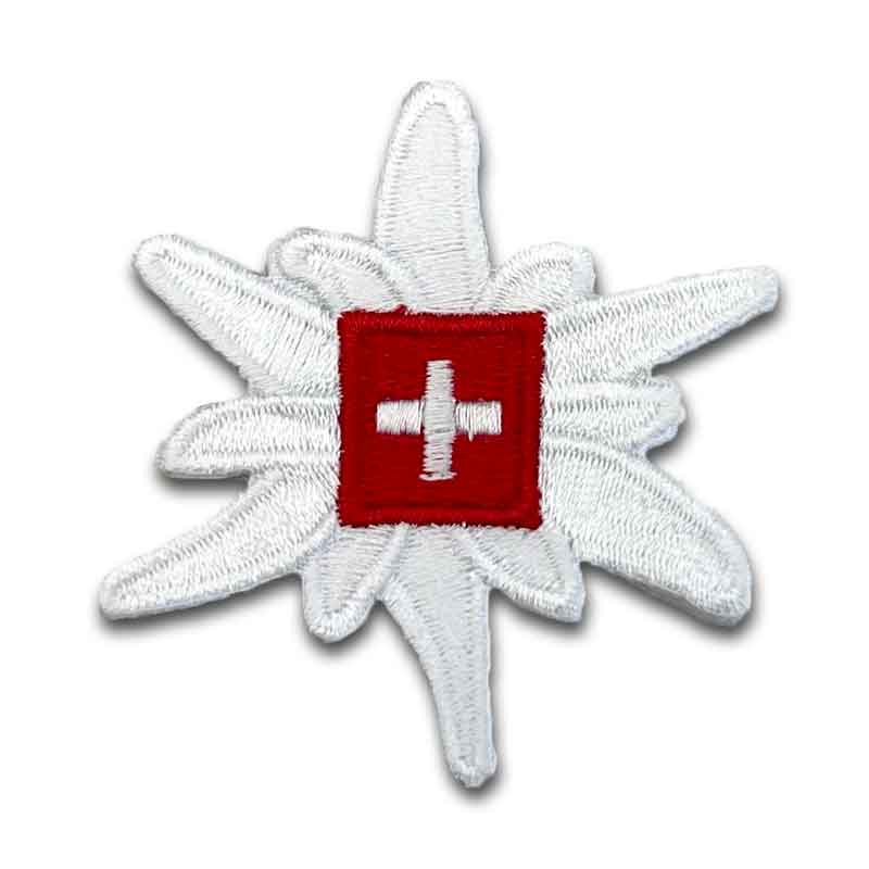 Stoffsticker Edelweis mit Schweizerkreuz