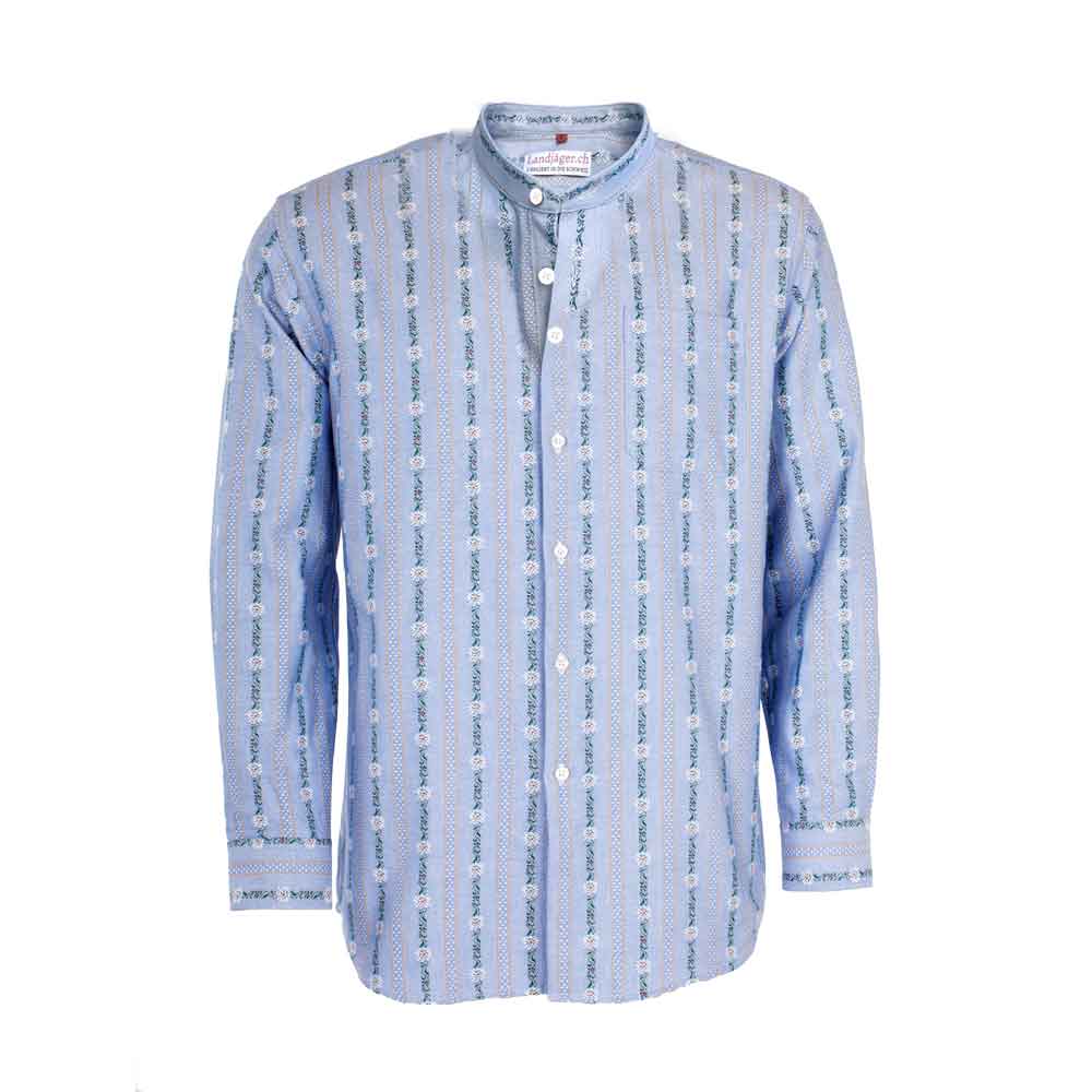 Edelweiss Hemd langarm Stehkragen Original Blau
