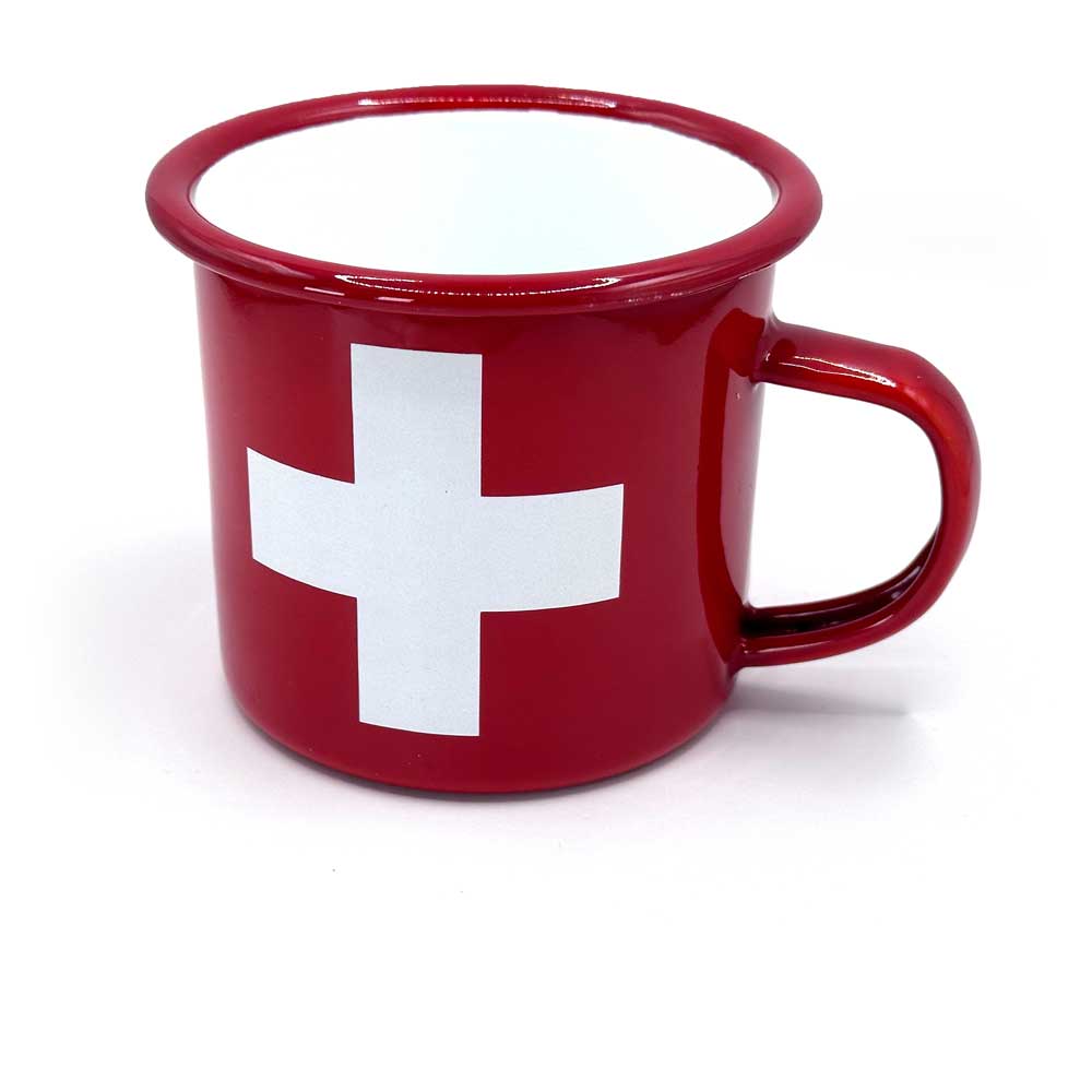 Emaille Becher mit Schweizerkreuz 350ml
