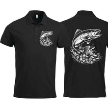 Charger l'image dans la galerie, Polo mit Fisch (Forelle), schwarz, Brust &amp; Rücken
