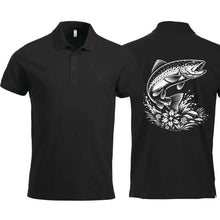 Charger l'image dans la galerie, Polo mit Fisch (Forelle), schwarz, Rücken
