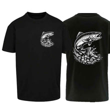 Charger l'image dans la galerie, Oversize T-Shirt Fisch (Forelle), Schwarz, Brust gross &amp; Rücken
