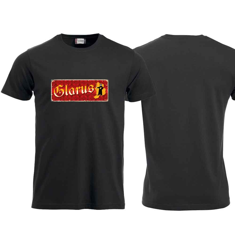 T-Shirt Schwarz, Glarus Wappen / Schild