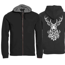 Lade das Bild in den Galerie-Viewer, Kapuzenjacke mit Hirsch, Schwarz, Rücken gross
