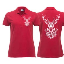 Lade das Bild in den Galerie-Viewer, Polo Damen mit Hirsch, Rot, Brust klein &amp; Rücken gross
