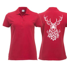Lade das Bild in den Galerie-Viewer, Polo Damen mit Hirsch, Rot, Rücken gross
