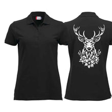 Lade das Bild in den Galerie-Viewer, Polo Damen mit Hirsch, Schwarz, Rücken gross
