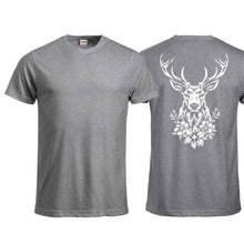 Lade das Bild in den Galerie-Viewer, T-Shirt mit Hirschmotiv, Grau, Rücken gross
