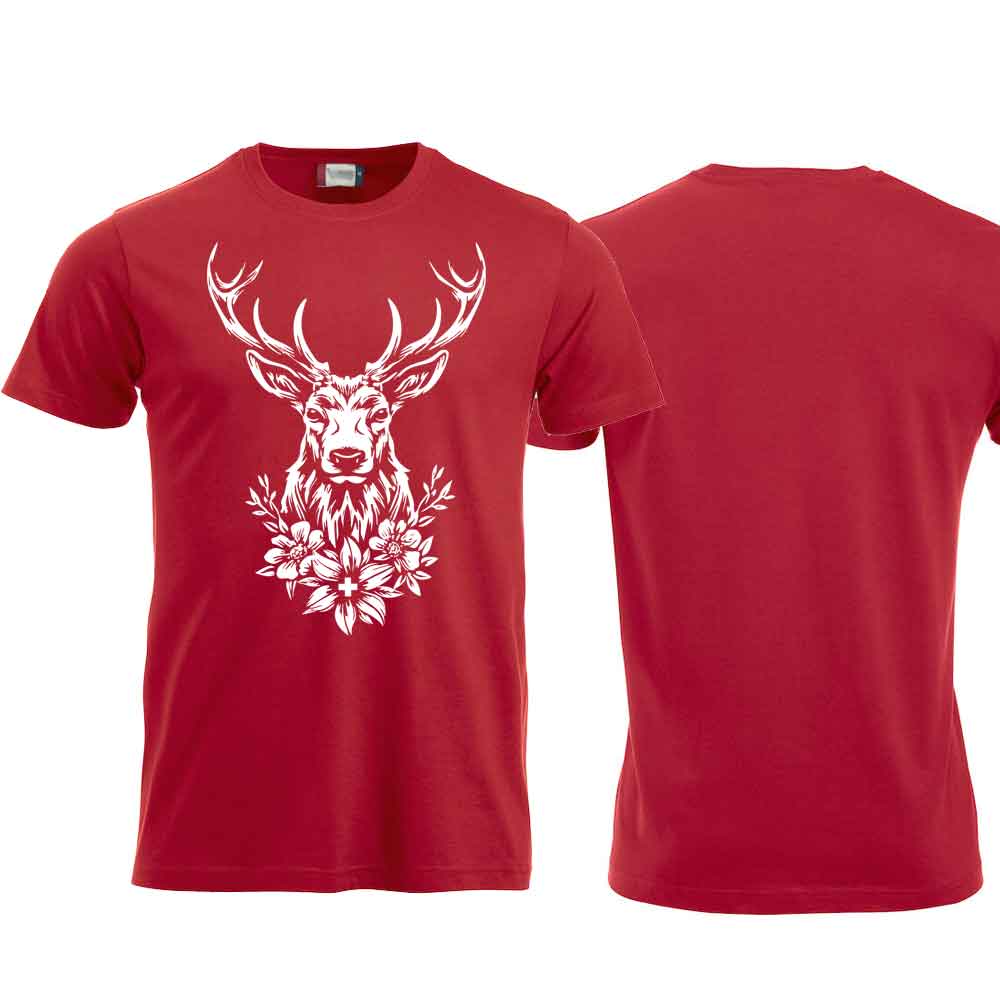 T-Shirt mit Hirschmotiv, Rot, Brust gross