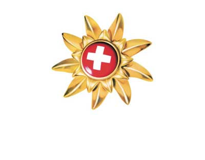 Pin Edelweiss mit Schweizerkreuz