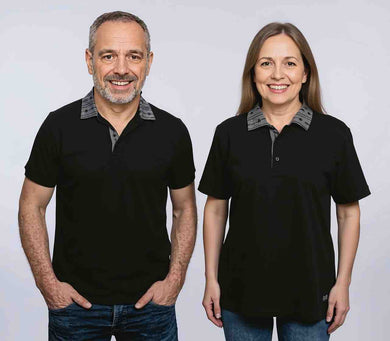 Polo Kurzarm Schwarz mit Edelweisseinsatz mit Kragen