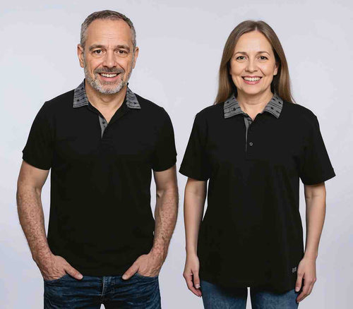 Polo Kurzarm Schwarz mit Edelweisseinsatz mit Kragen