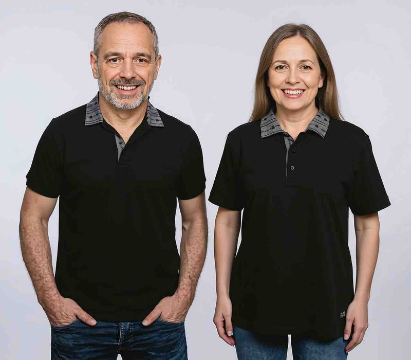 Polo Kurzarm Schwarz mit Edelweisseinsatz mit Kragen