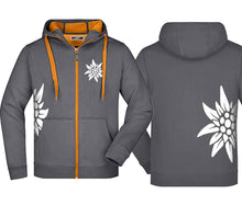 Load image into Gallery viewer, Edelweiss hooded jacket, carbon/orange, white Edelweiss
