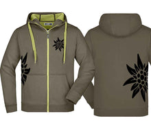 Load image into Gallery viewer, Edelweiss hooded jacket, olive/lime, black Edelweiss

