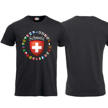 Lade das Bild in den Galerie-Viewer, T-Shirt Schwarz, Schweiz und Kanton Wappen
