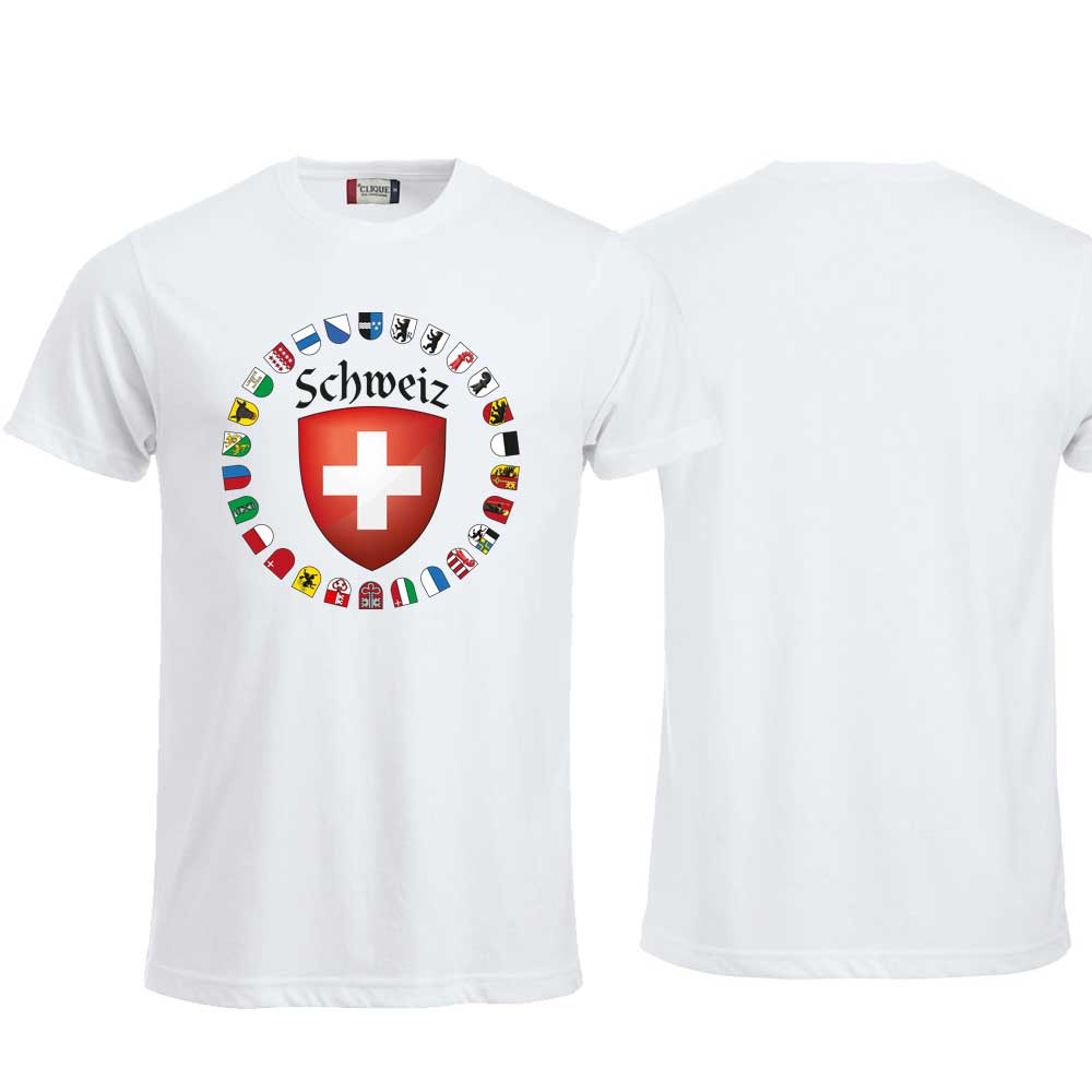 T-Shirt Weiss, Schweiz und Kanton Wappen