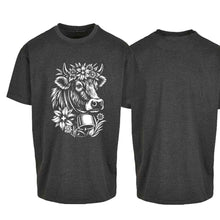 Lade das Bild in den Galerie-Viewer, Oversize T-Shirt mit Kuh, Grau, Brust gross
