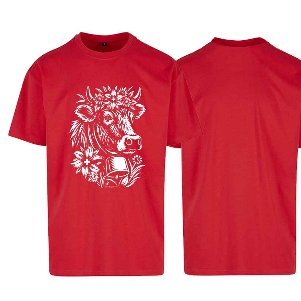 Oversize T-Shirt mit Kuh, Rot, Brust gross