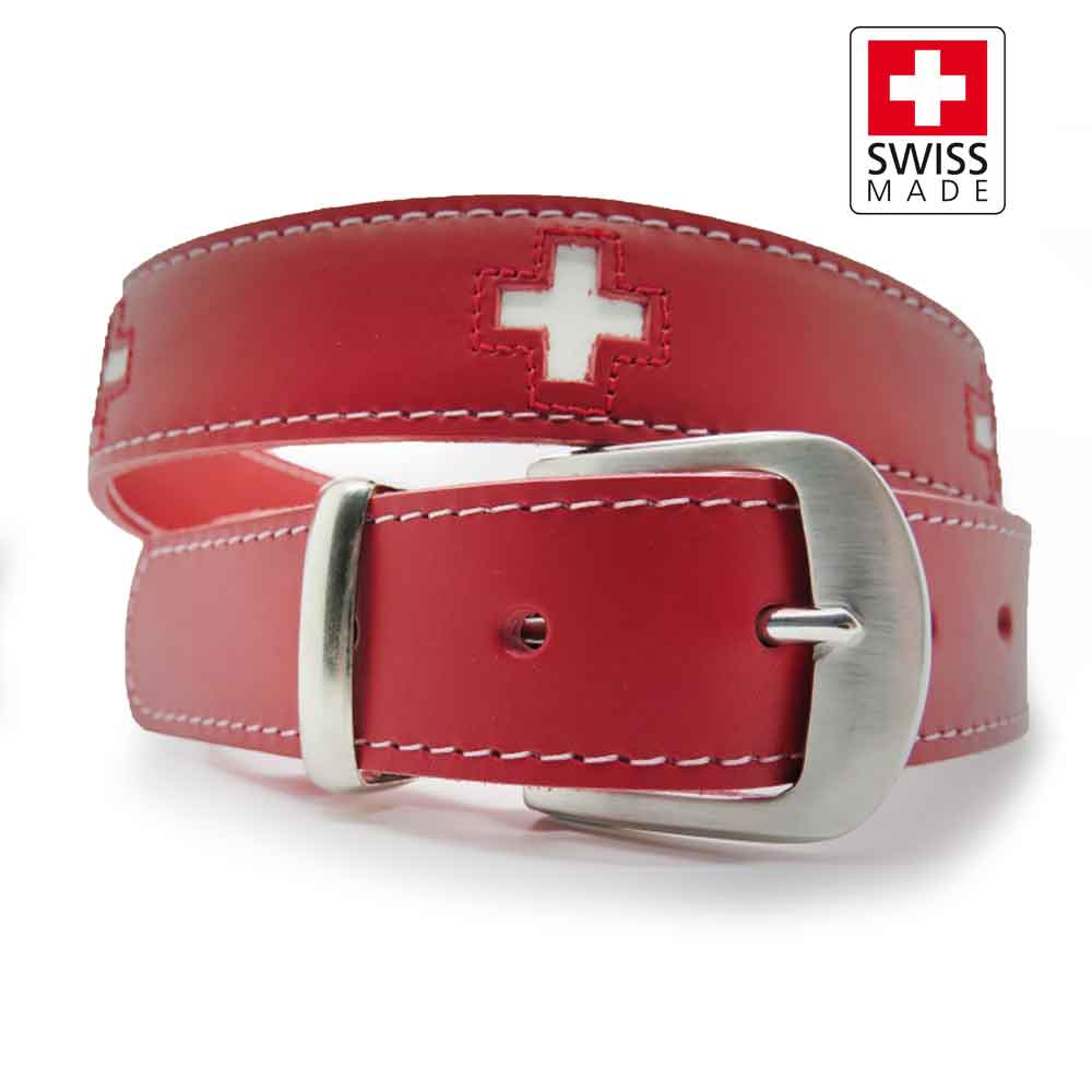 Ledergurt Schweizerkreuz in der Schweiz Hergestellt.