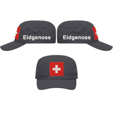 Lade das Bild in den Galerie-Viewer, Militär Cap Anthrazit mit Schweizerkreuz, Text Eidgenoss
