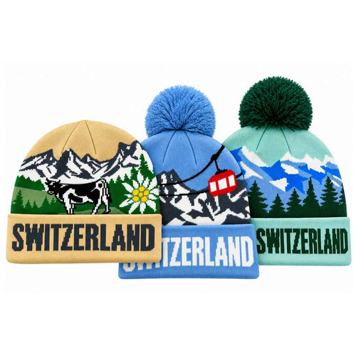 Berretto lavorato a maglia “Switzerland” con motivi svizzeri