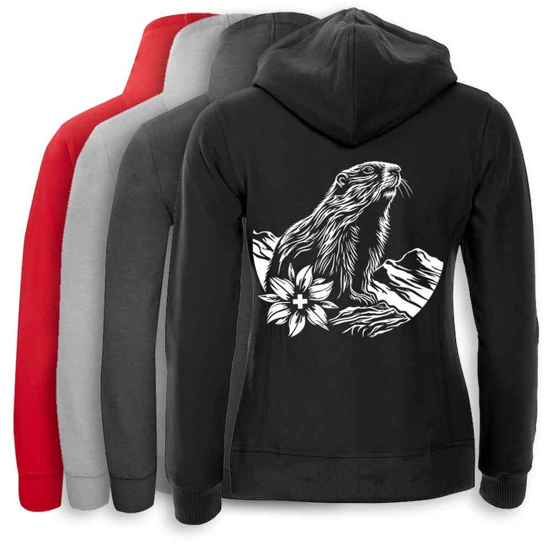 Kapuzenjacke Damen mit Alpen-Murmeltier, 