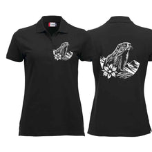 Lade das Bild in den Galerie-Viewer, Polo Damen mit Murmeltier, Schwarz, Brust klein &amp; Rücken gross
