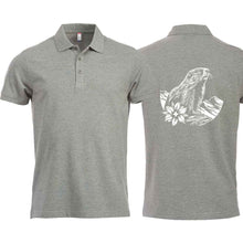 Lade das Bild in den Galerie-Viewer, Polo Unisex mit Murmeltier, Graumeliert, Rücken gross
