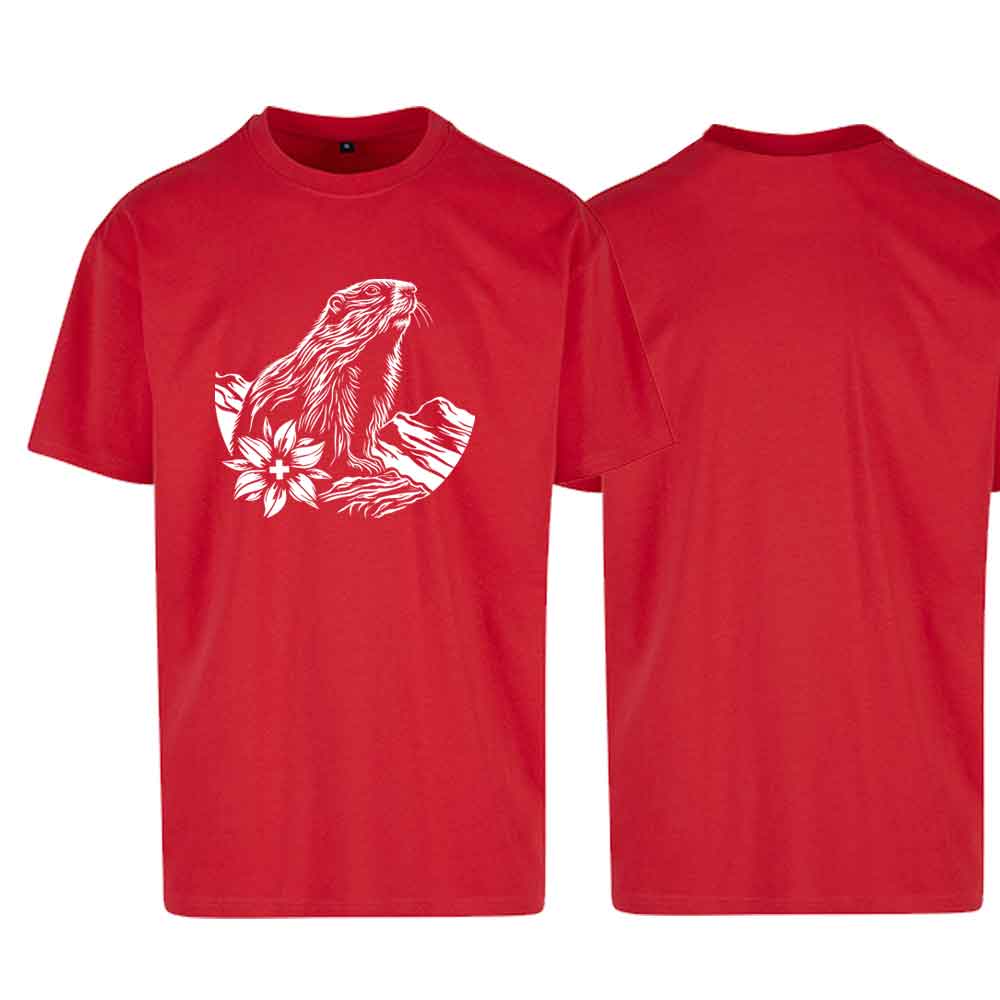 Oversize T-Shirt mit Murmeltier, Rot, Brust gross
